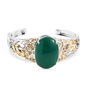 Green Onyx 30.75 ctw Cuff Bracelet in 14K YG and Platinum Over Copper with Magnet (8.0 In)