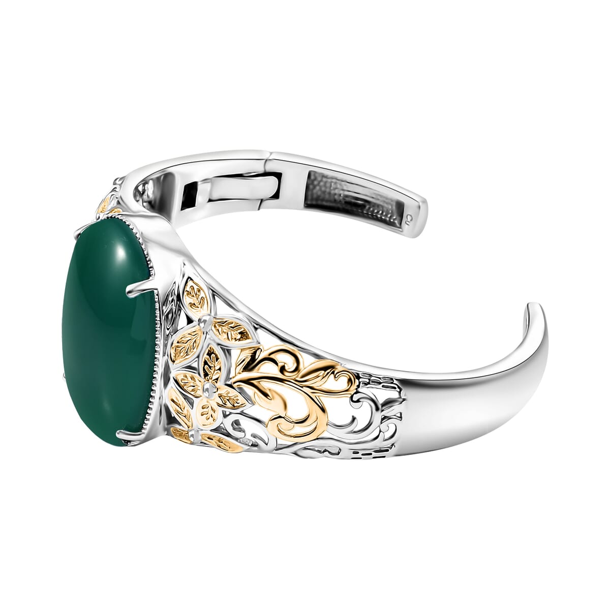 Green Onyx 30.75 ctw Cuff Bracelet in 14K YG and Platinum Over Copper with Magnet (8.0 In) image number 3