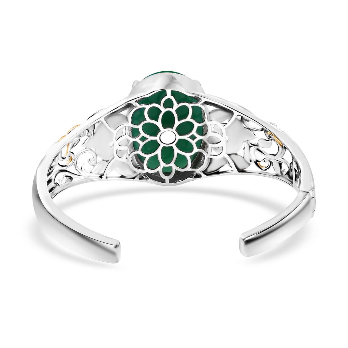 Green Onyx 30.75 ctw Cuff Bracelet in 14K YG and Platinum Over Copper with Magnet (8.0 In) image number 4