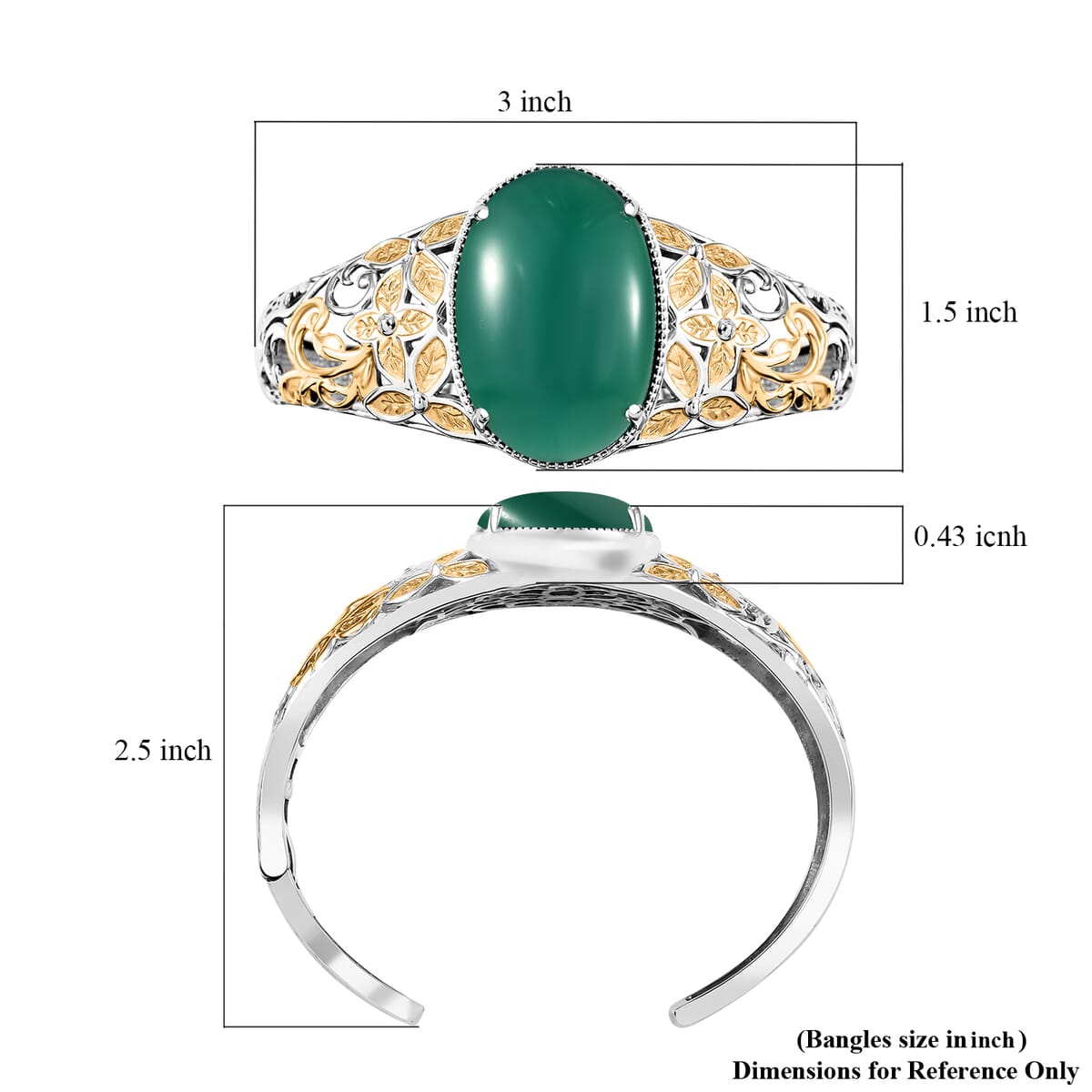 Green Onyx 30.75 ctw Cuff Bracelet in 14K YG and Platinum Over Copper with Magnet (8.0 In) image number 5
