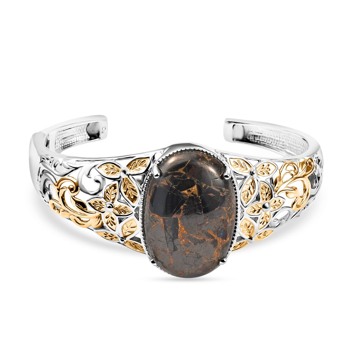 Matrix Silver Shungite 24.85 ctw Cuff Bracelet in 14K YG and Platinum Over Copper with Magnet (6.50 In) image number 0