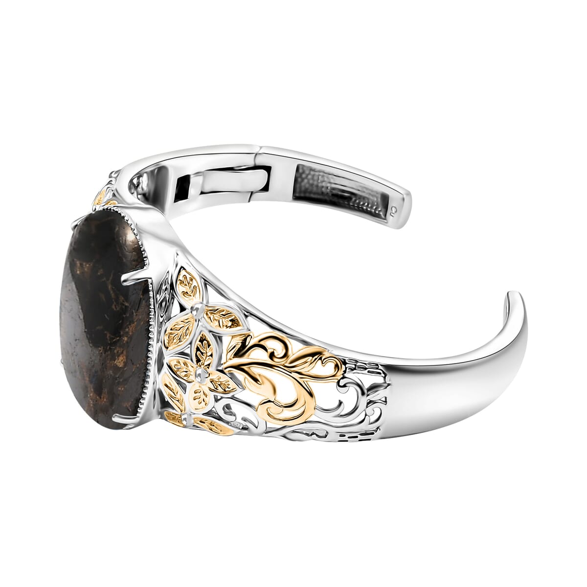Matrix Silver Shungite 24.85 ctw Cuff Bracelet in 14K YG and Platinum Over Copper with Magnet (6.50 In) image number 3