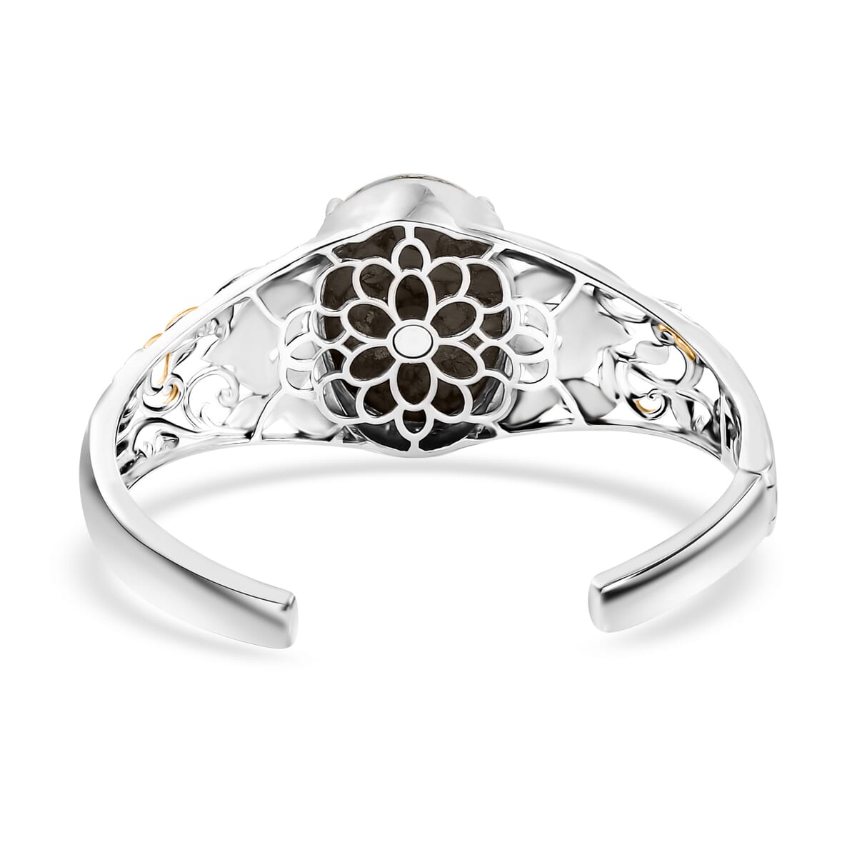 Matrix Silver Shungite 24.85 ctw Cuff Bracelet in 14K YG and Platinum Over Copper with Magnet (6.50 In) image number 4