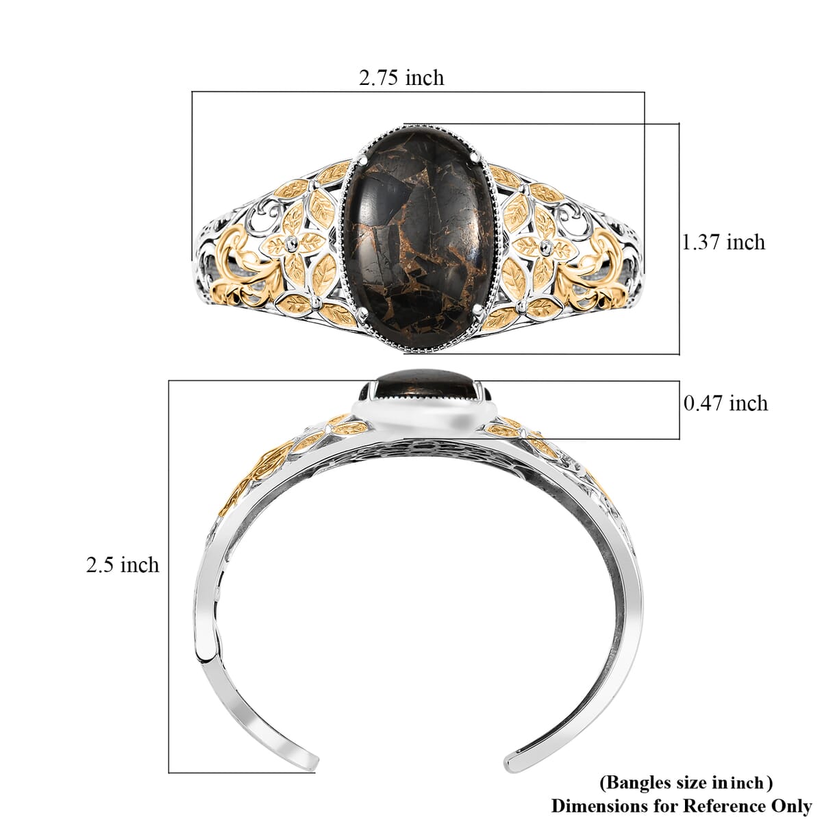 Matrix Silver Shungite 24.85 ctw Cuff Bracelet in 14K YG and Platinum Over Copper with Magnet (6.50 In) image number 5