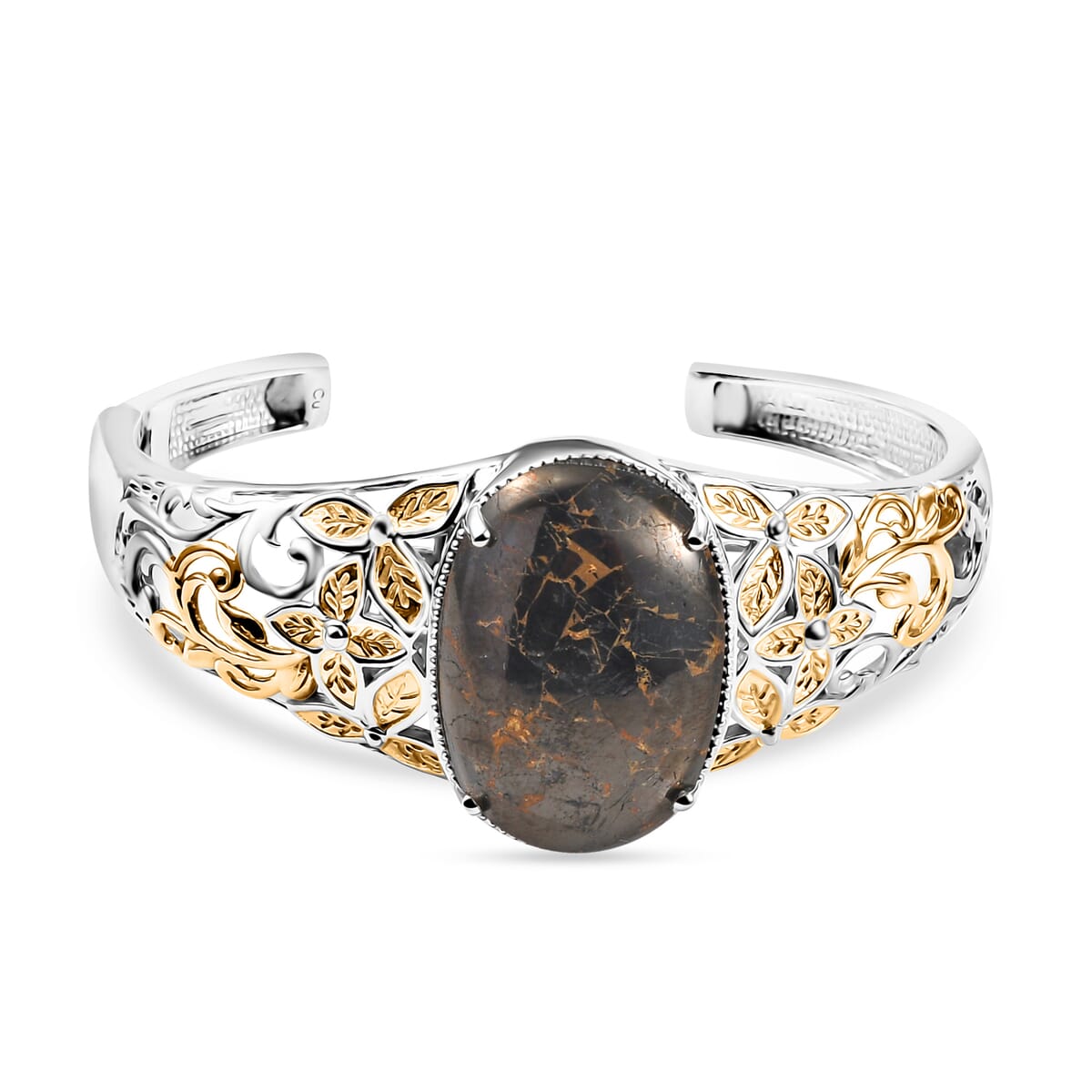 Matrix Silver Shungite 24.85 ctw Cuff Bracelet in 14K YG and Platinum Over Copper with Magnet (8.0 In) image number 0