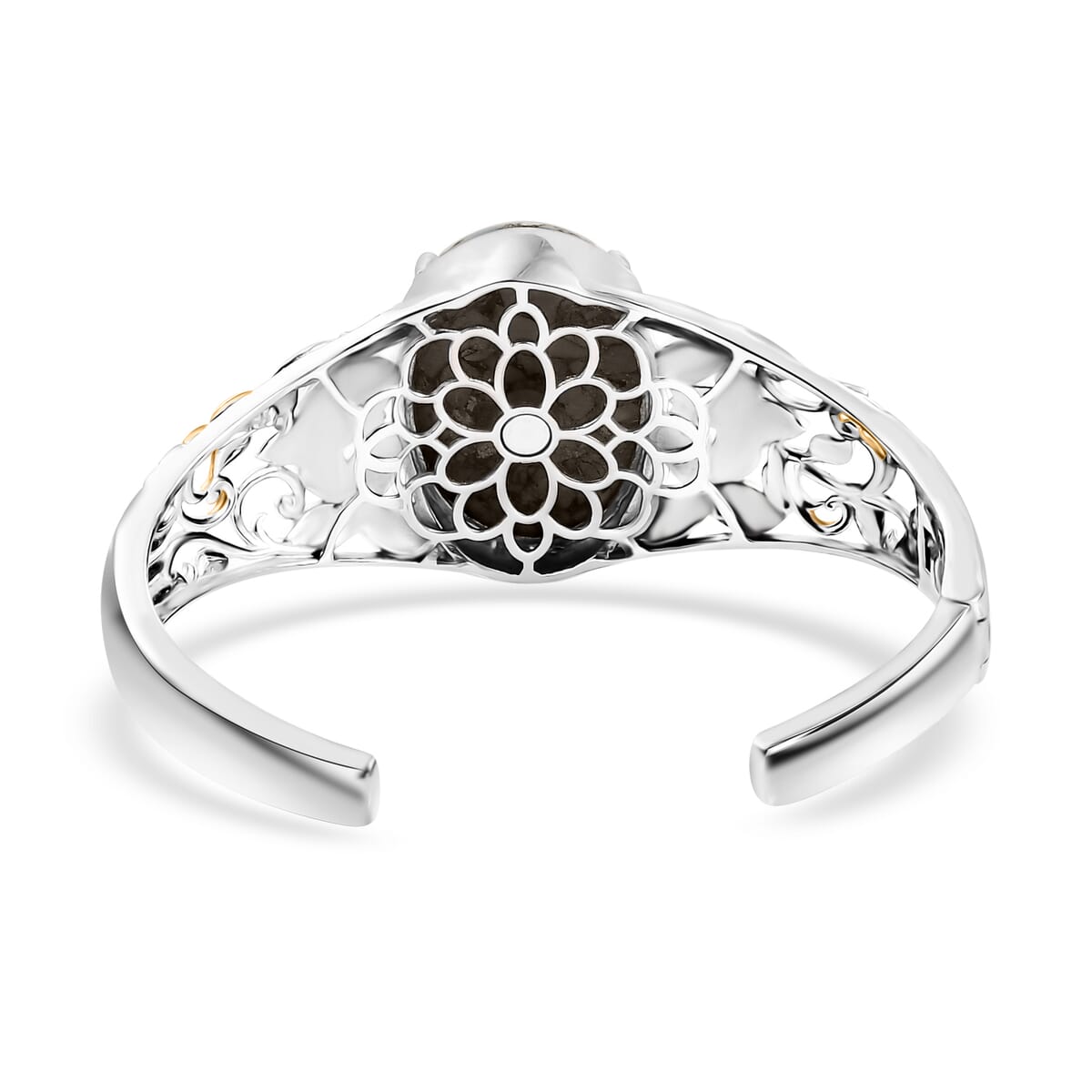 Matrix Silver Shungite 24.85 ctw Cuff Bracelet in 14K YG and Platinum Over Copper with Magnet (8.0 In) image number 4