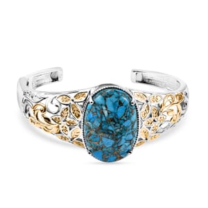 Chestnut Brine Turquoise 34.90 ctw Cuff Bracelet in 14K YG and Platinum Over Copper with Magnet (7.25 In)