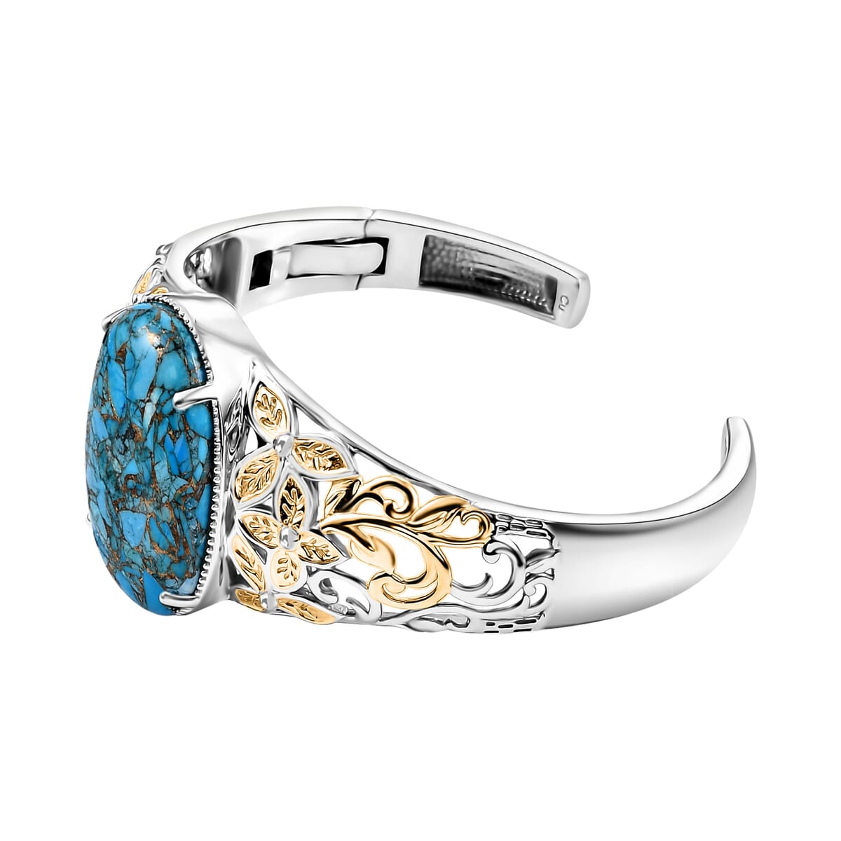Chestnut Brine Turquoise 34.90 ctw Cuff Bracelet in 14K YG and Platinum Over Copper with Magnet (7.25 In) image number 3