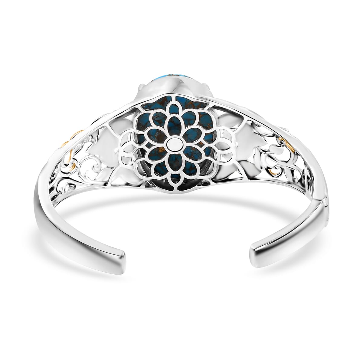 Chestnut Brine Turquoise 34.90 ctw Cuff Bracelet in 14K YG and Platinum Over Copper with Magnet (7.25 In) image number 4