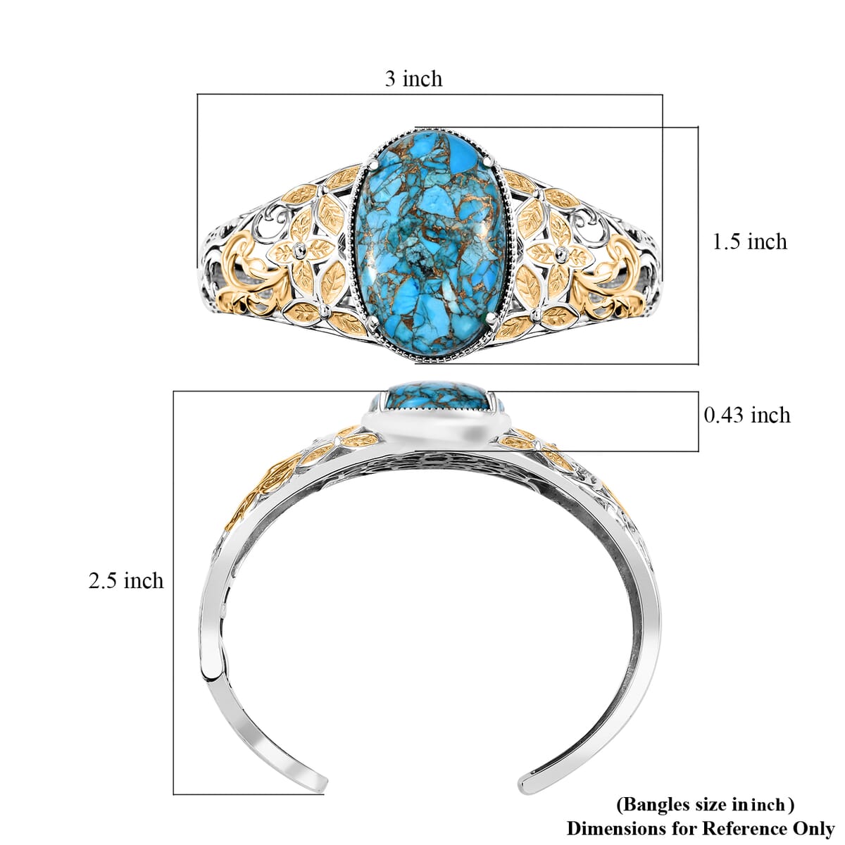 Chestnut Brine Turquoise 34.90 ctw Cuff Bracelet in 14K YG and Platinum Over Copper with Magnet (7.25 In) image number 5