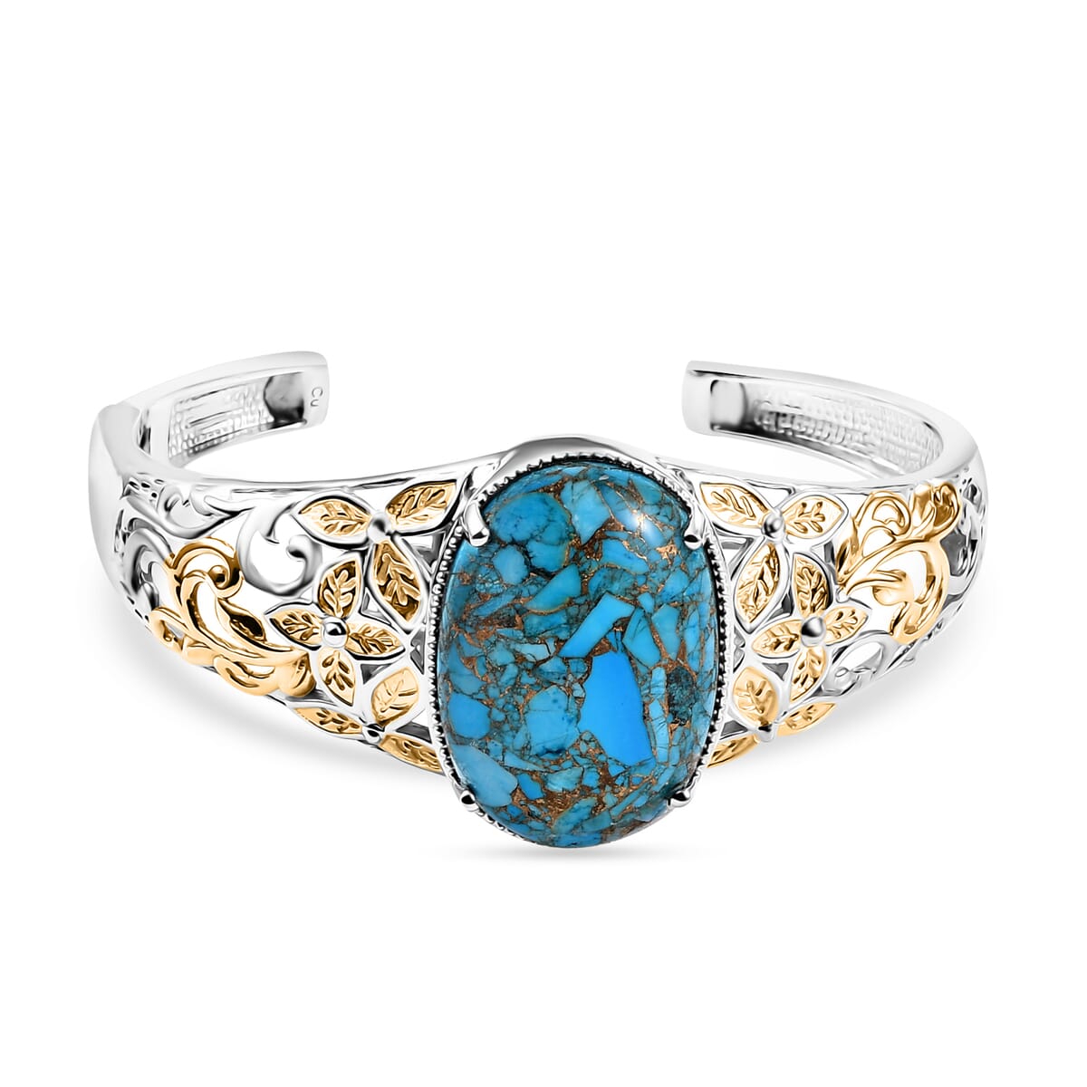 Chestnut Brine Turquoise 34.90 ctw Cuff Bracelet in 14K YG and Platinum Over Copper with Magnet (8.0 In) image number 0