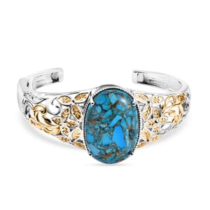 Chestnut Brine Turquoise 34.90 ctw Cuff Bracelet in 14K YG and Platinum Over Copper with Magnet (8.0 In)