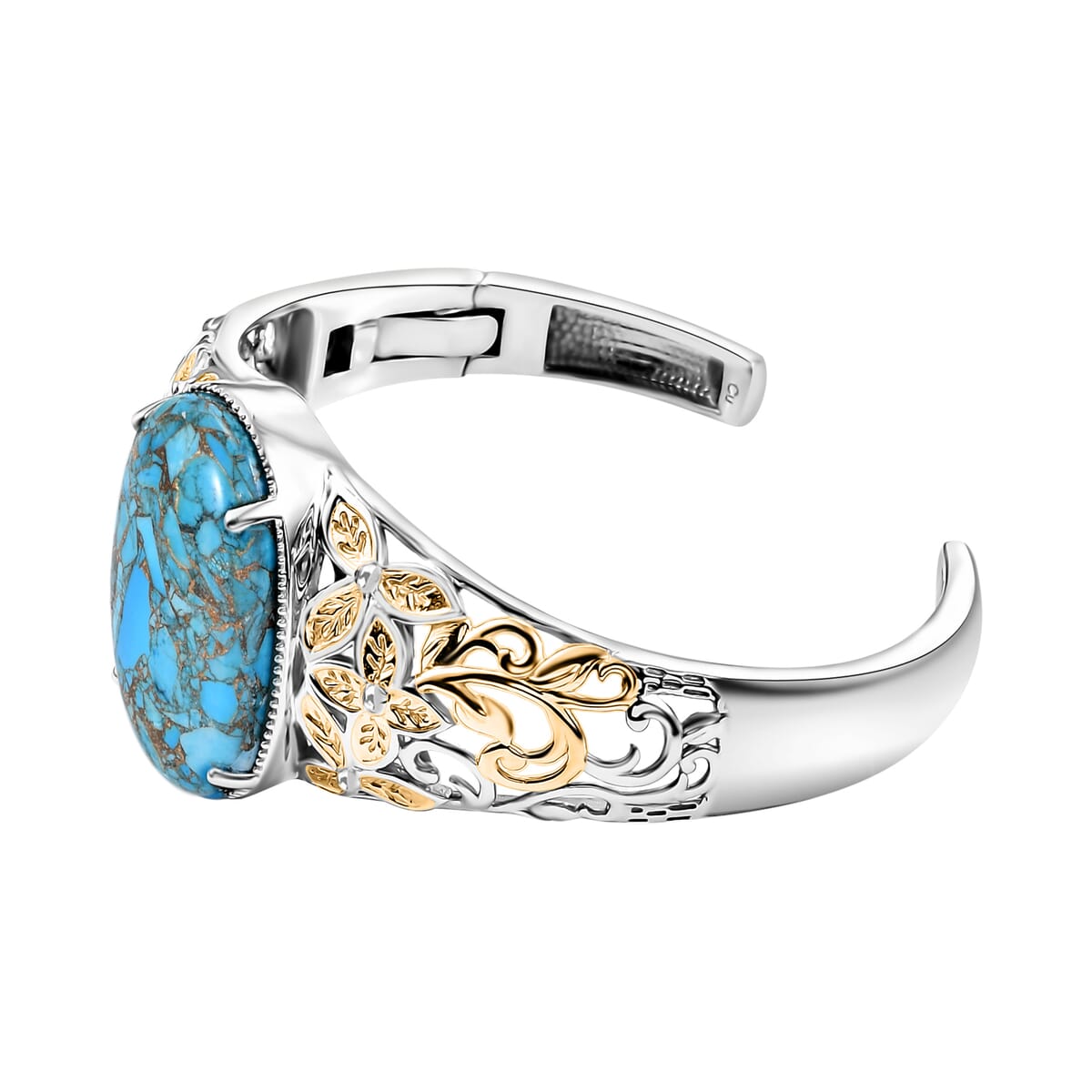 Chestnut Brine Turquoise 34.90 ctw Cuff Bracelet in 14K YG and Platinum Over Copper with Magnet (8.0 In) image number 3