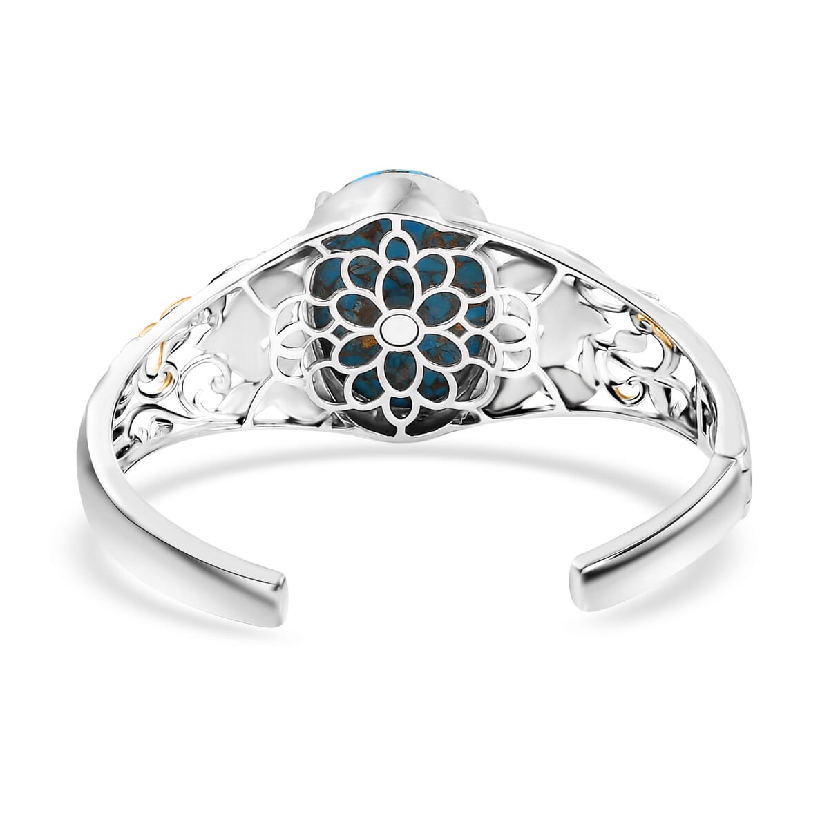 Chestnut Brine Turquoise 34.90 ctw Cuff Bracelet in 14K YG and Platinum Over Copper with Magnet (8.0 In) image number 4