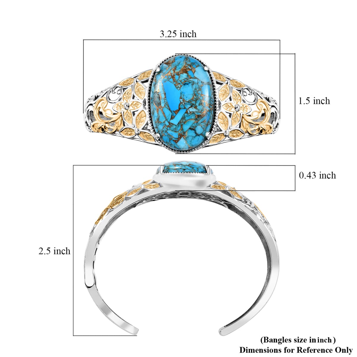 Chestnut Brine Turquoise 34.90 ctw Cuff Bracelet in 14K YG and Platinum Over Copper with Magnet (8.0 In) image number 5