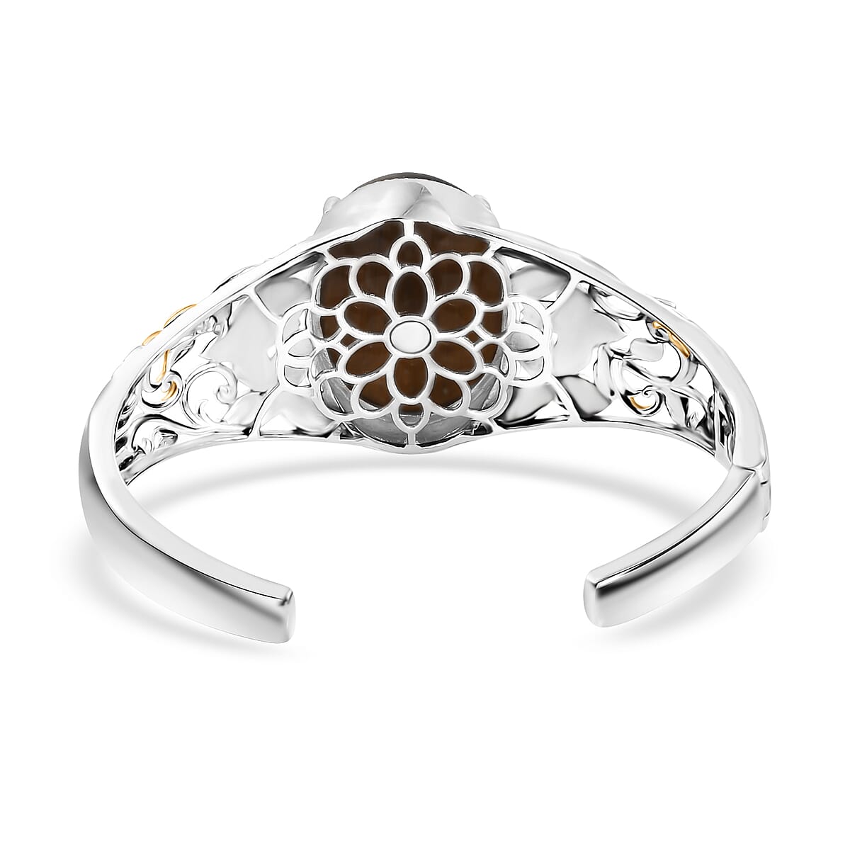 Matrix Fire Opal 26.70 ctw Cuff Bangle Bracelet in 14K YG and Platinum Over Copper (7.25 In) image number 4