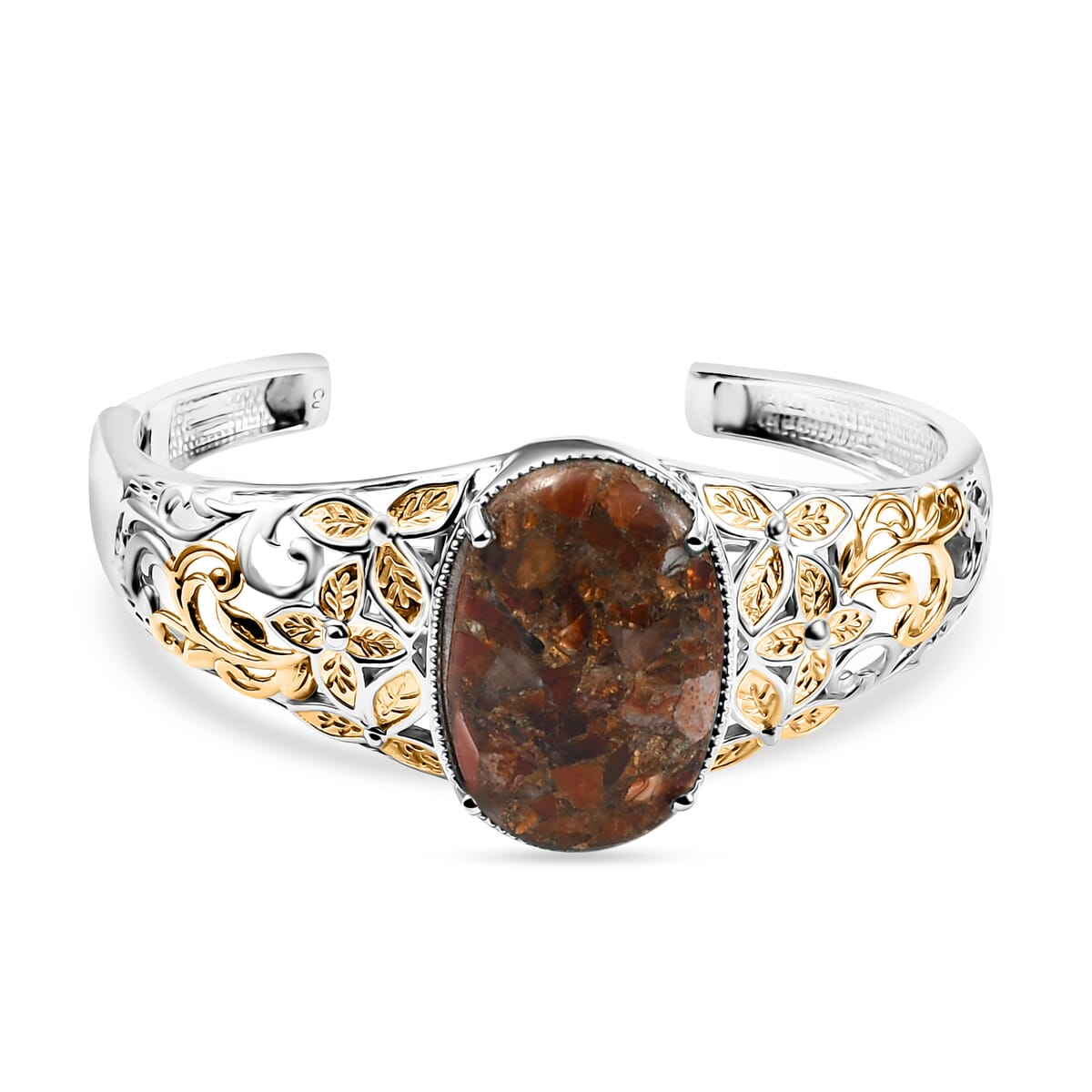 Matrix Fire Opal 26.70 ctw Cuff Bracelet in 14K YG and Platinum Over Copper with Magnet (8.0 In) image number 0