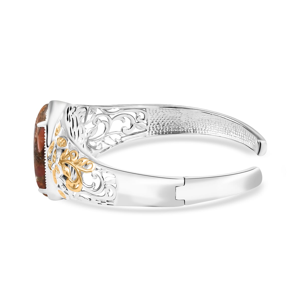 Matrix Fire Opal 26.70 ctw Cuff Bracelet in 14K YG and Platinum Over Copper with Magnet (8.0 In) image number 3