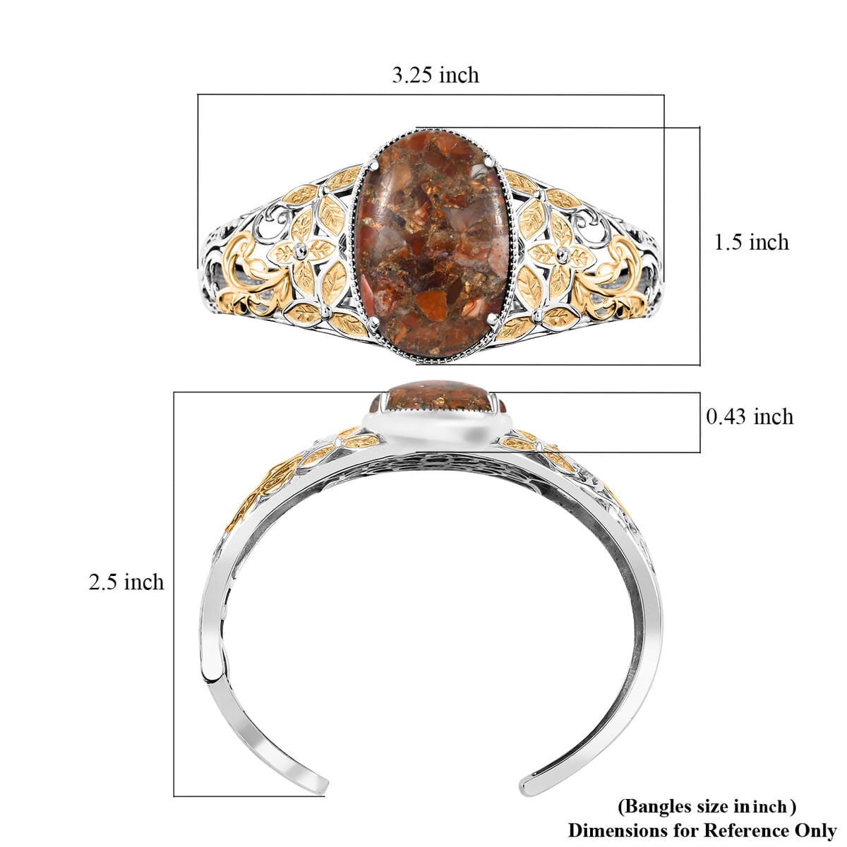 Matrix Fire Opal 26.70 ctw Cuff Bracelet in 14K YG and Platinum Over Copper with Magnet (8.0 In) image number 5