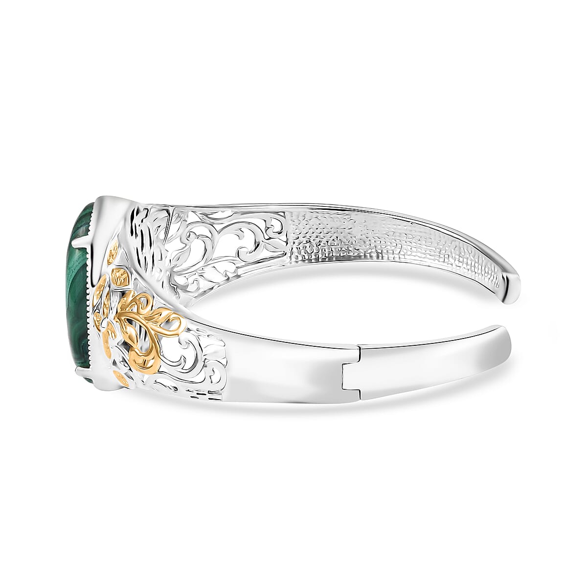 African Malachite 38.25 ctw Cuff Bracelet in 14K YG and Platinum Over Copper with Magnet (8.0 In) image number 3