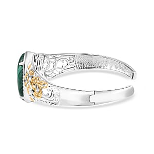 African Malachite 38.25 ctw Cuff Bracelet in 14K YG and Platinum Over Copper with Magnet (8.0 In)