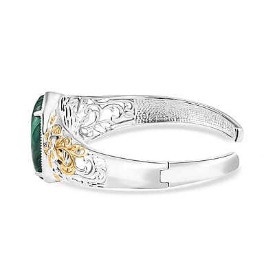 African Malachite 38.25 ctw Cuff Bracelet in 14K YG and Platinum Over Copper with Magnet (8.0 In)