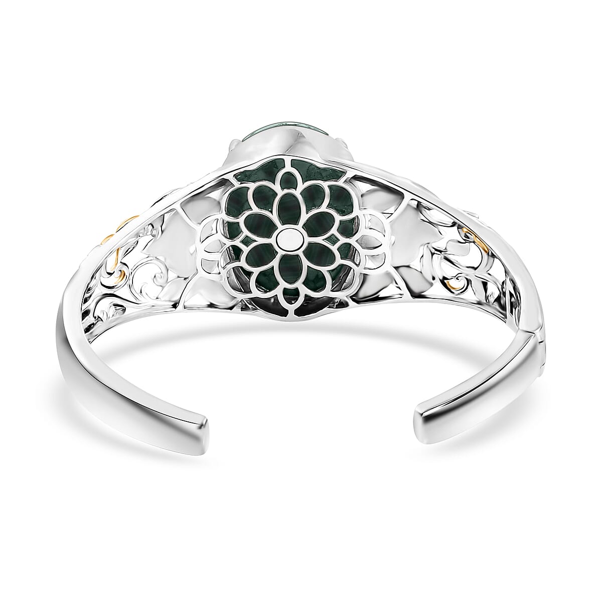 African Malachite 38.25 ctw Cuff Bracelet in 14K YG and Platinum Over Copper with Magnet (8.0 In) image number 4