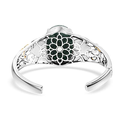 African Malachite 38.25 ctw Cuff Bracelet in 14K YG and Platinum Over Copper with Magnet (8.0 In)