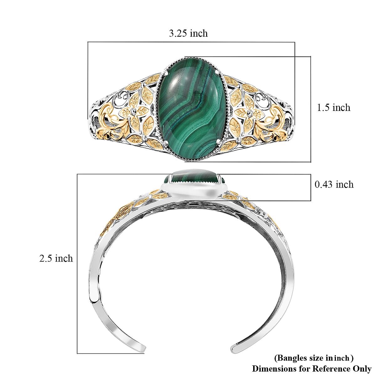 African Malachite 38.25 ctw Cuff Bracelet in 14K YG and Platinum Over Copper with Magnet (8.0 In) image number 5