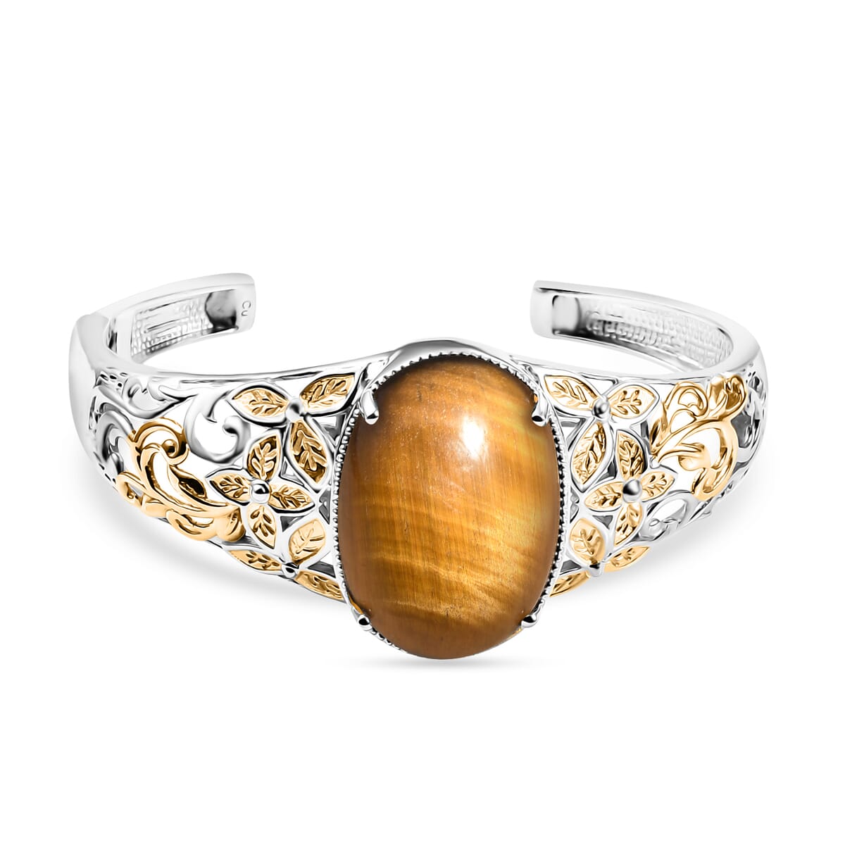 Tigers Eye 33.15 ctw Cuff Bracelet in 14K YG and Platinum Over Copper with Magnet (6.50 In) image number 0
