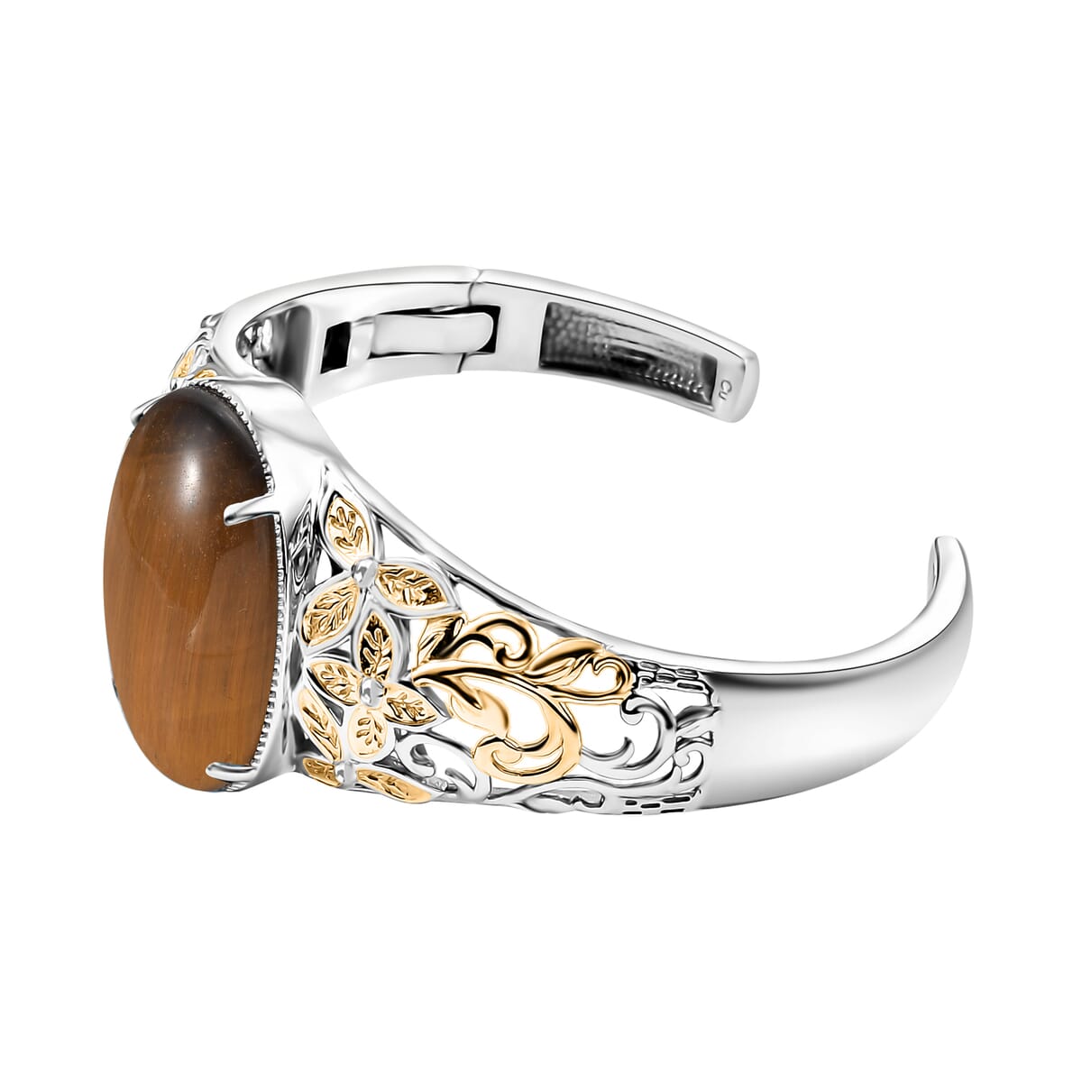 Tigers Eye 33.15 ctw Cuff Bracelet in 14K YG and Platinum Over Copper with Magnet (6.50 In) image number 3