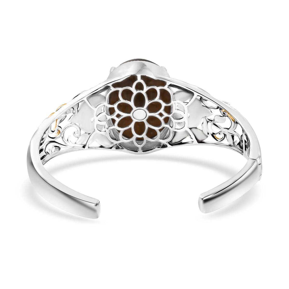 Tigers Eye 33.15 ctw Cuff Bracelet in 14K YG and Platinum Over Copper with Magnet (6.50 In) image number 4