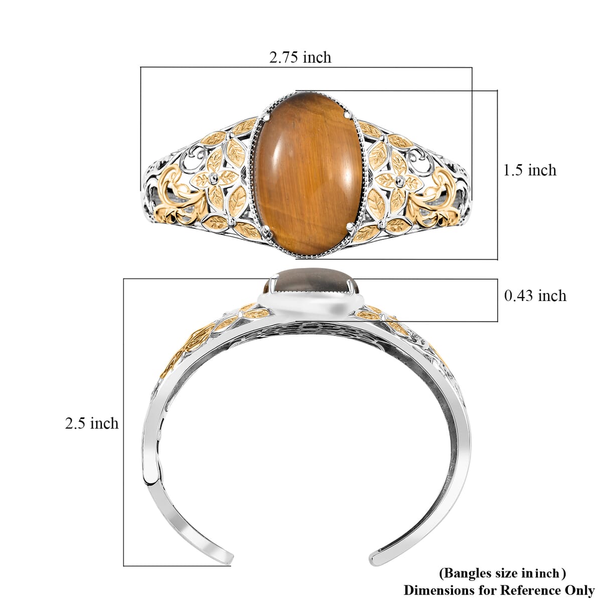Tigers Eye 33.15 ctw Cuff Bracelet in 14K YG and Platinum Over Copper with Magnet (6.50 In) image number 5
