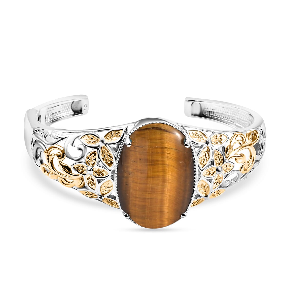 Tigers Eye 33.15 ctw Cuff Bracelet in 14K YG and Platinum Over Copper with Magnet (7.25 In) image number 0