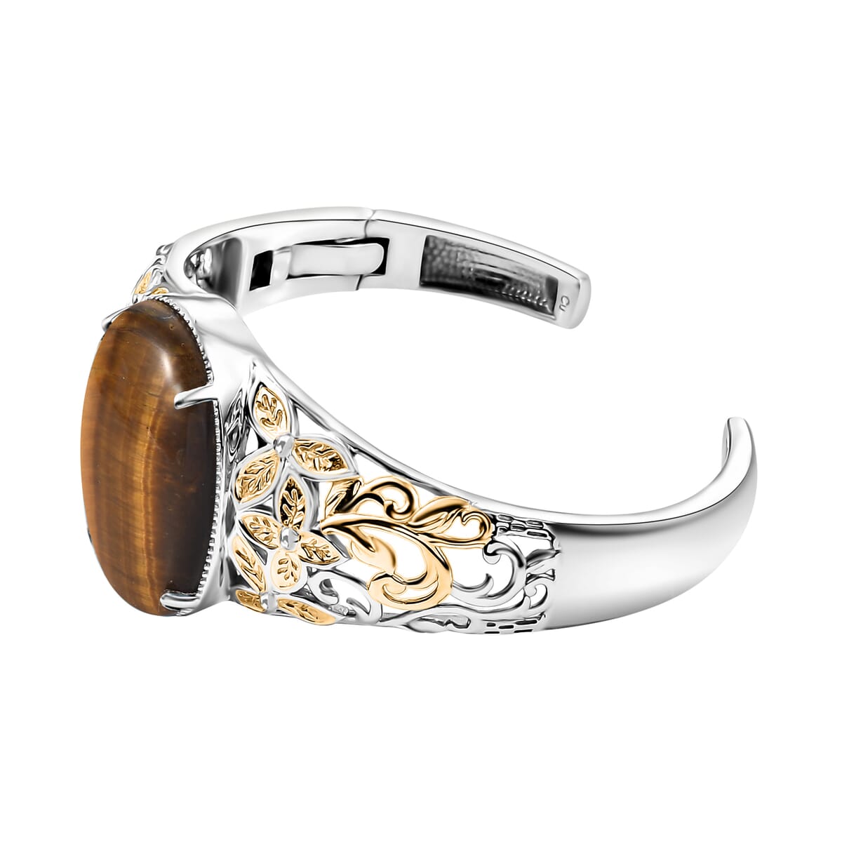 Tigers Eye 33.15 ctw Cuff Bracelet in 14K YG and Platinum Over Copper with Magnet (7.25 In) image number 3