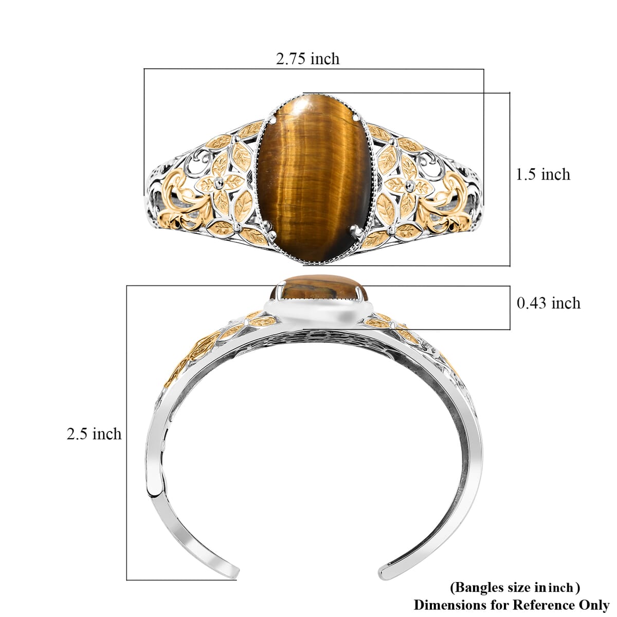 Tigers Eye 33.15 ctw Cuff Bracelet in 14K YG and Platinum Over Copper with Magnet (7.25 In) image number 5