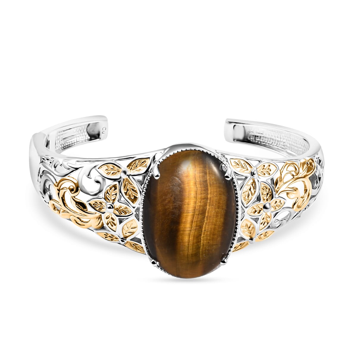 Tigers Eye 33.15 ctw Cuff Bracelet in 14K YG and Platinum Over Copper with Magnet (8.0 In) image number 0