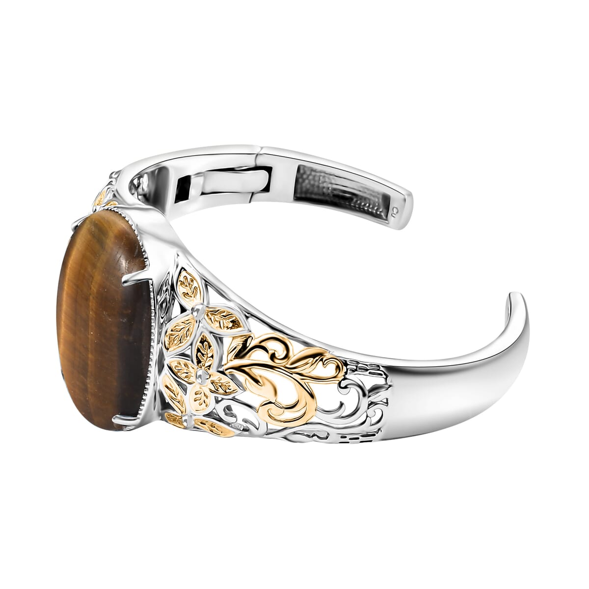Tigers Eye 33.15 ctw Cuff Bracelet in 14K YG and Platinum Over Copper with Magnet (8.0 In) image number 3