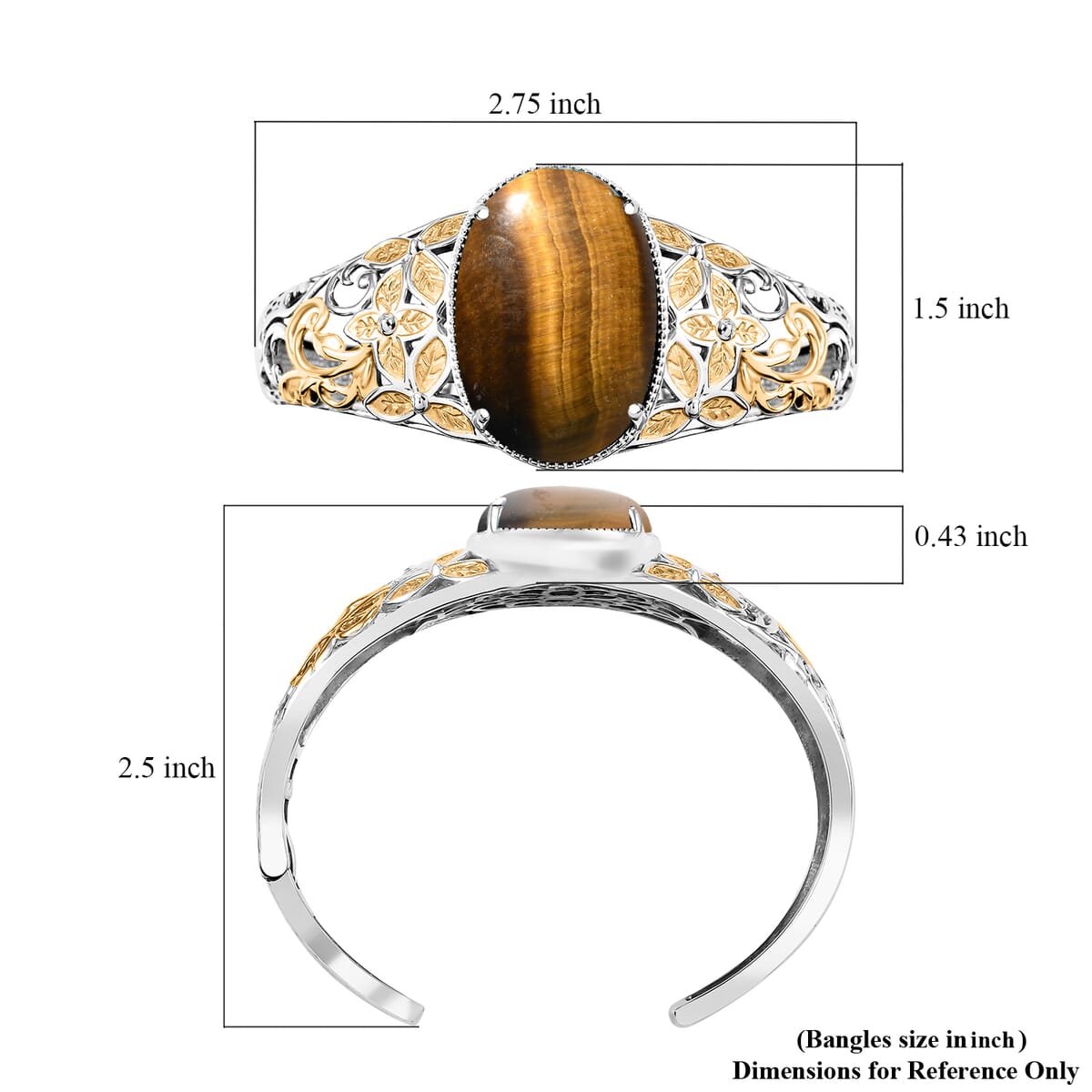 Tigers Eye 33.15 ctw Cuff Bracelet in 14K YG and Platinum Over Copper with Magnet (8.0 In) image number 5