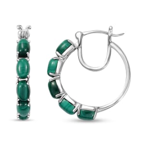 Karis African Malachite 8.20 ctw Hoop Earrings in Platinum Bond