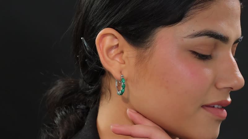 Karis African Malachite 8.20 ctw Hoop Earrings in Platinum Bond