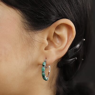 Karis African Malachite 8.20 ctw Hoop Earrings in Platinum Bond