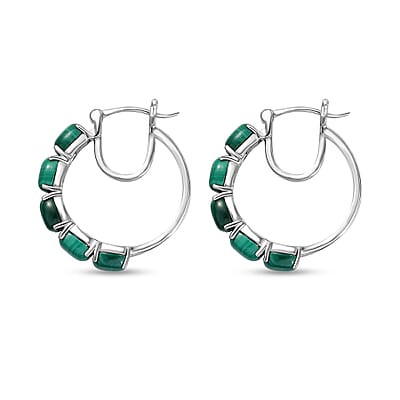 Karis African Malachite 8.20 ctw Hoop Earrings in Platinum Bond