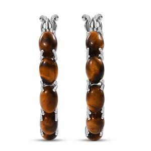 Karis Tigers Eye 8.20 ctw Hoop Earrings in Platinum Bond