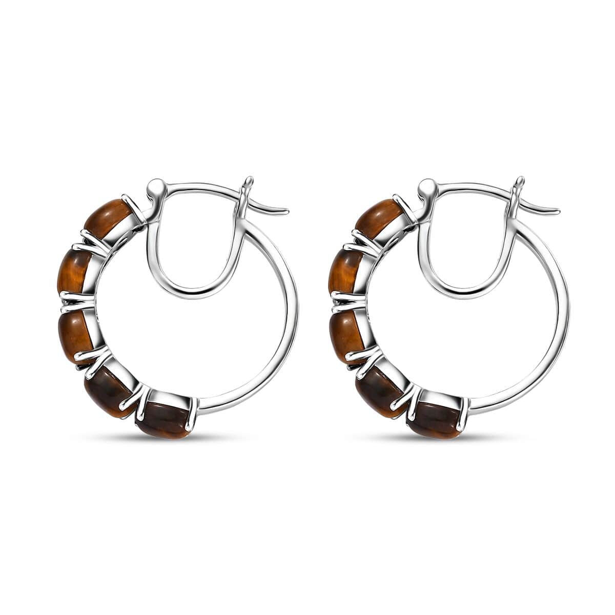 Karis Tigers Eye 8.20 ctw Hoop Earrings in Platinum Bond image number 3