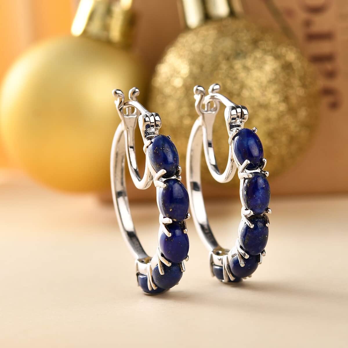 Karis Lapis Lazuli 8.20 ctw Hoop Earrings Platinum Bond image number 1