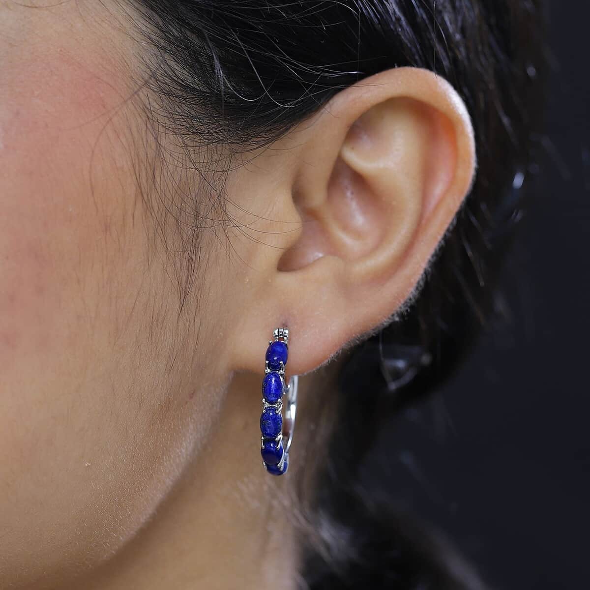 Karis Lapis Lazuli 8.20 ctw Hoop Earrings Platinum Bond image number 2