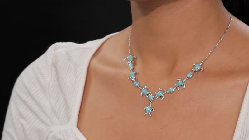 D'Joy Natural Green Larimar 8.80 ctw Turtle Necklace in Rhodium Over Sterling Silver 18 Inches