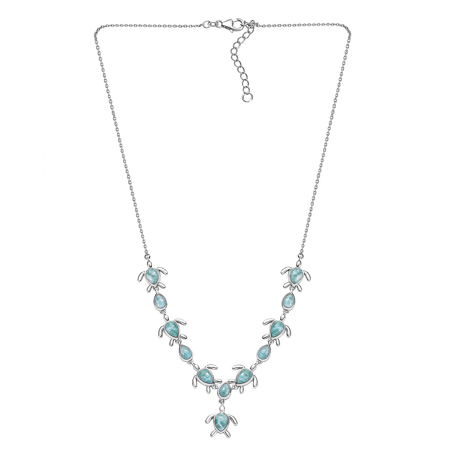 D'Joy Natural Green Larimar 8.80 ctw Turtle Necklace in Rhodium Over Sterling Silver 18 Inches