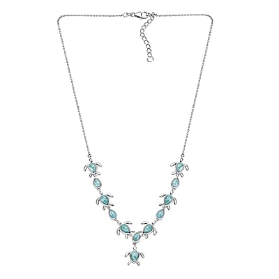D'Joy Natural Green Larimar 8.80 ctw Turtle Necklace in Rhodium Over Sterling Silver 18 Inches